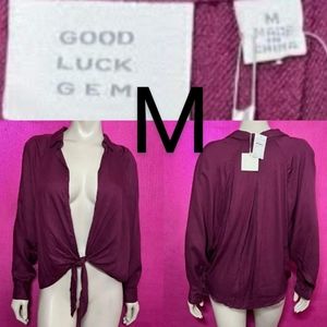 🆕Nordstrom Burgundy Long Sleeve Point Collar Front Tie Blouse~Size M